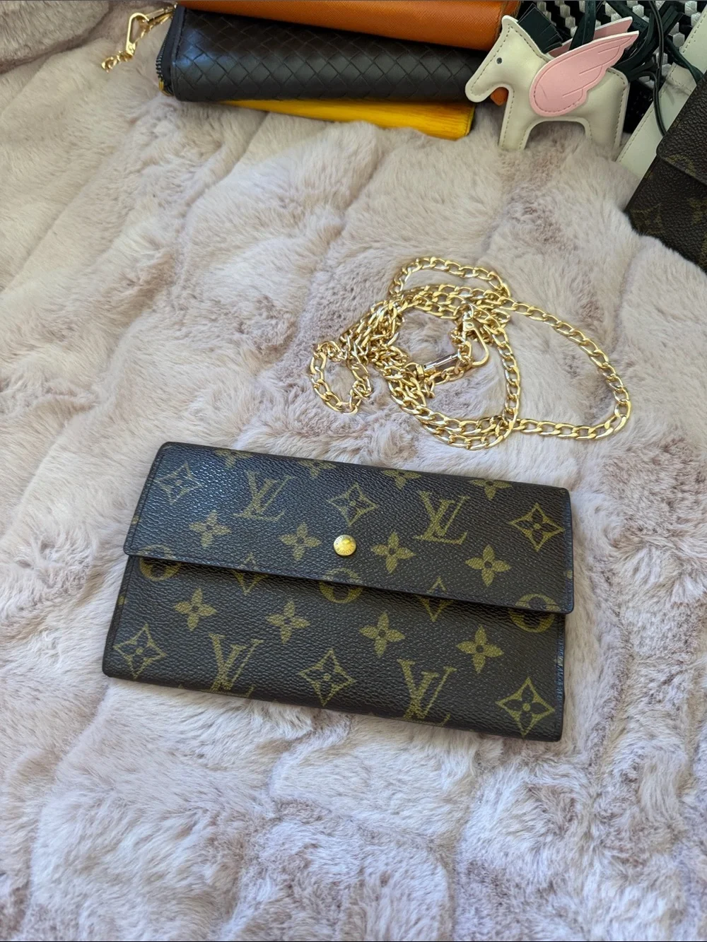 Louis Vuitton Brown Monogram Wallet with Gold Chain